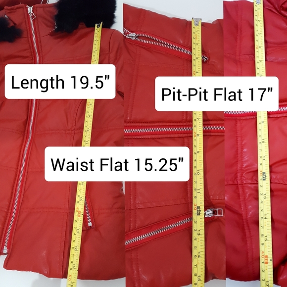 NEW SAMMI❤Red-Black Fur Hooded Faux Leather Bomber Short Winter Jacket - Picture 10 of 14